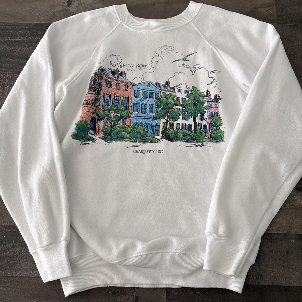 Vtg 80s Charleston SC Rainbow Row Crewneck Sweatshirt size M Hanes pullover
